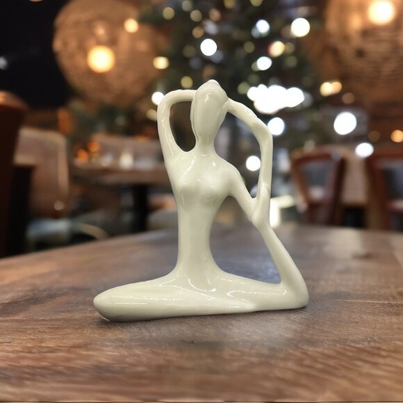 Elegant Ceramic Yoga Pose Figurine 4.5" Decorative Sculpture - Picture 1 of 3